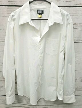 Lands End Men XL Button White Oxford Dress Shirt Nylon Spandex Oeko-tex White